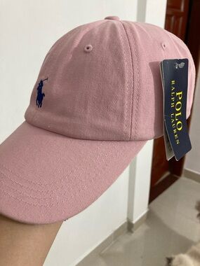 Authentic Polo Ralph Lauren Pink Baseball Cap with Navy Pony